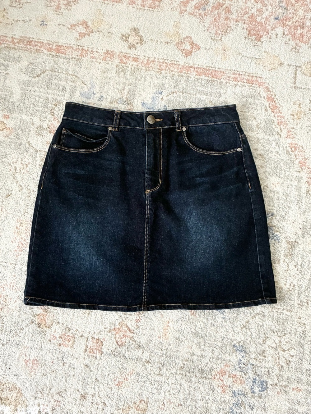 Harper Dark Wash Denim Mini Skirt – Flattering A-Line Fit -Size M